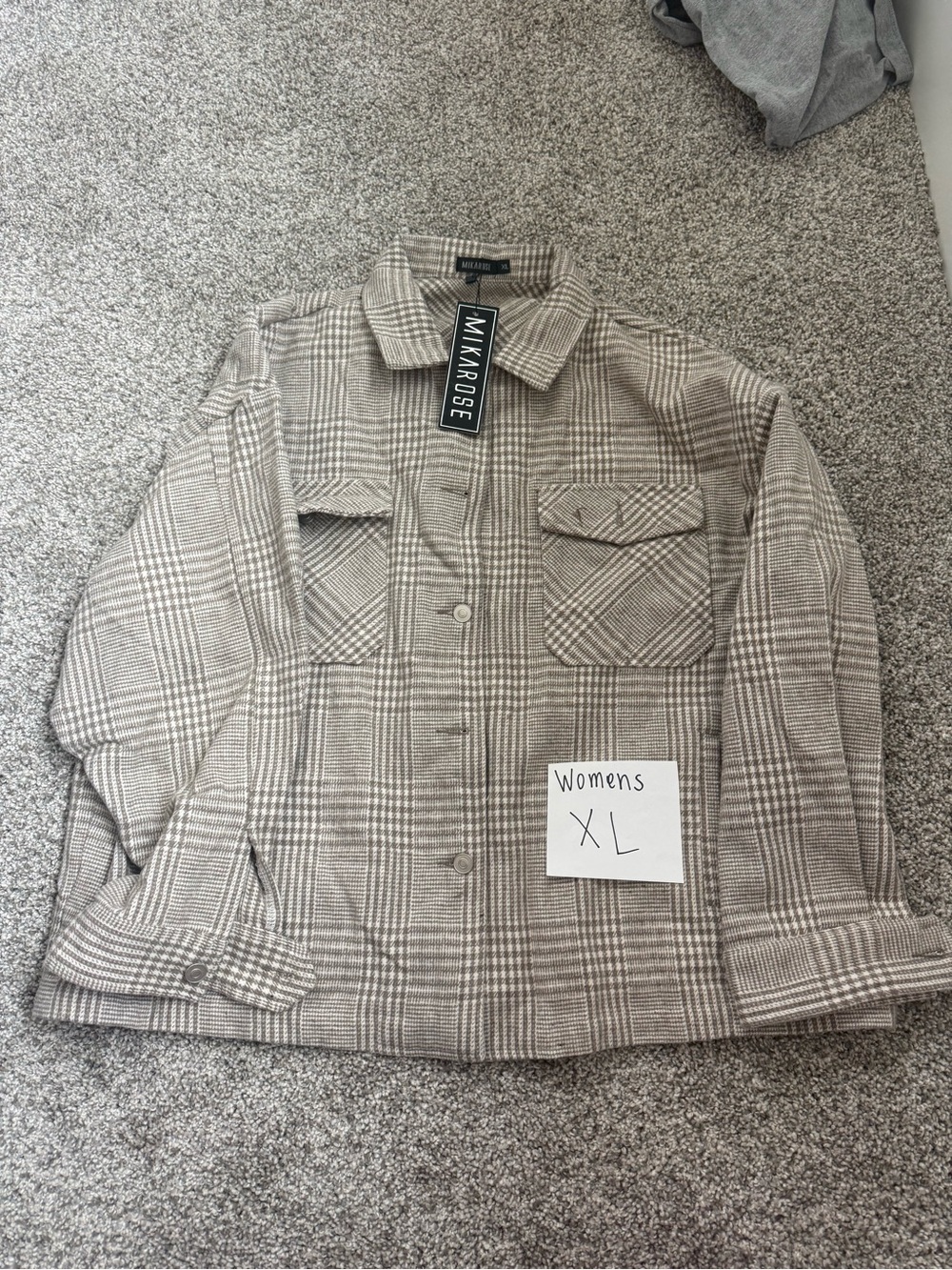 Mikarose Plaid Shacket Jacket in Taupe and Beige